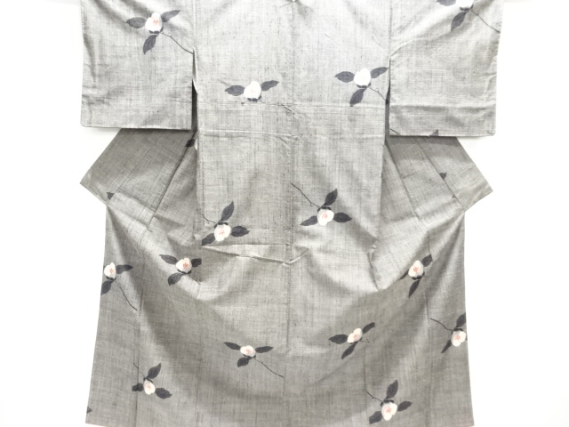 JAPANESE KIMONO / UNUSED / TSUMUGI / WOVEN CAMELLIA